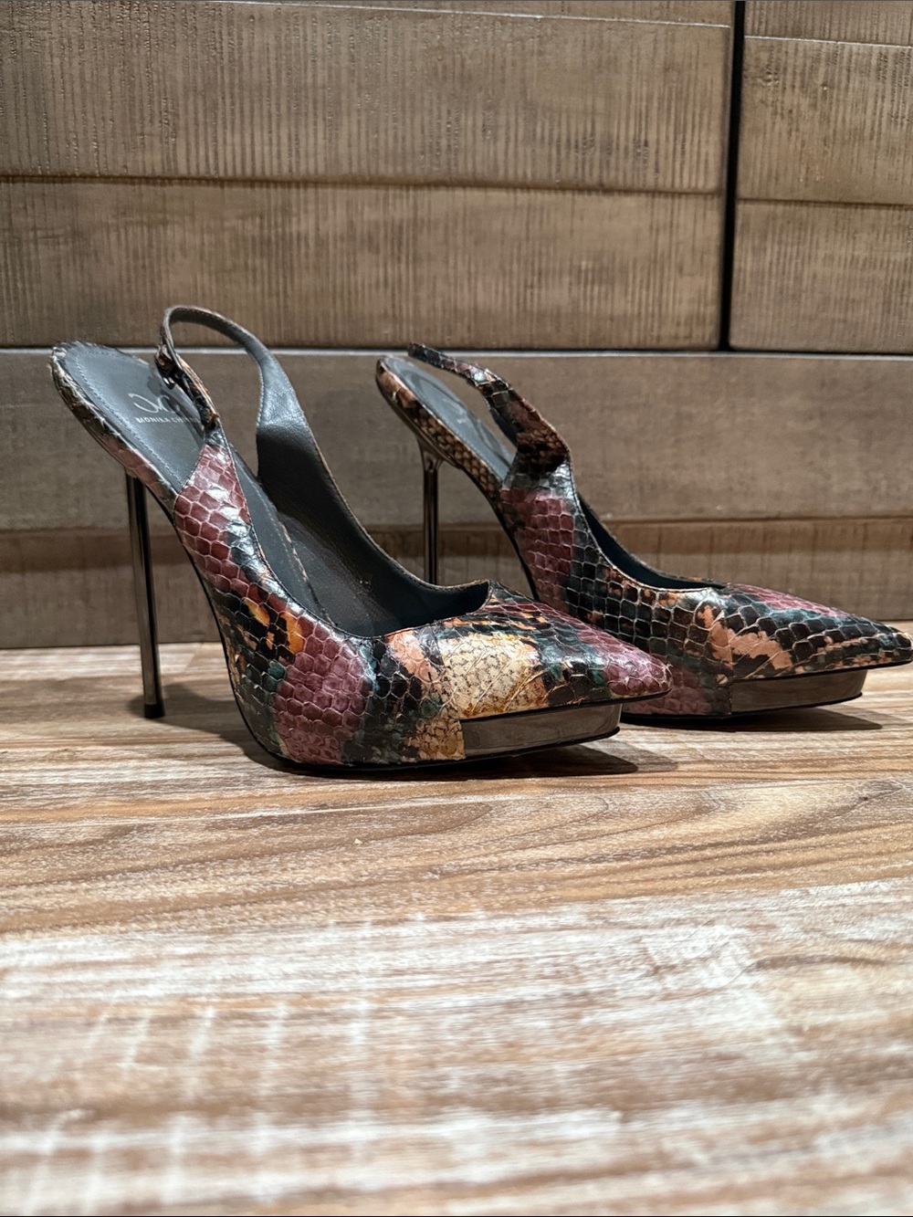 Monika Chiang Multicolor Snakeskin Slingback Pumps
